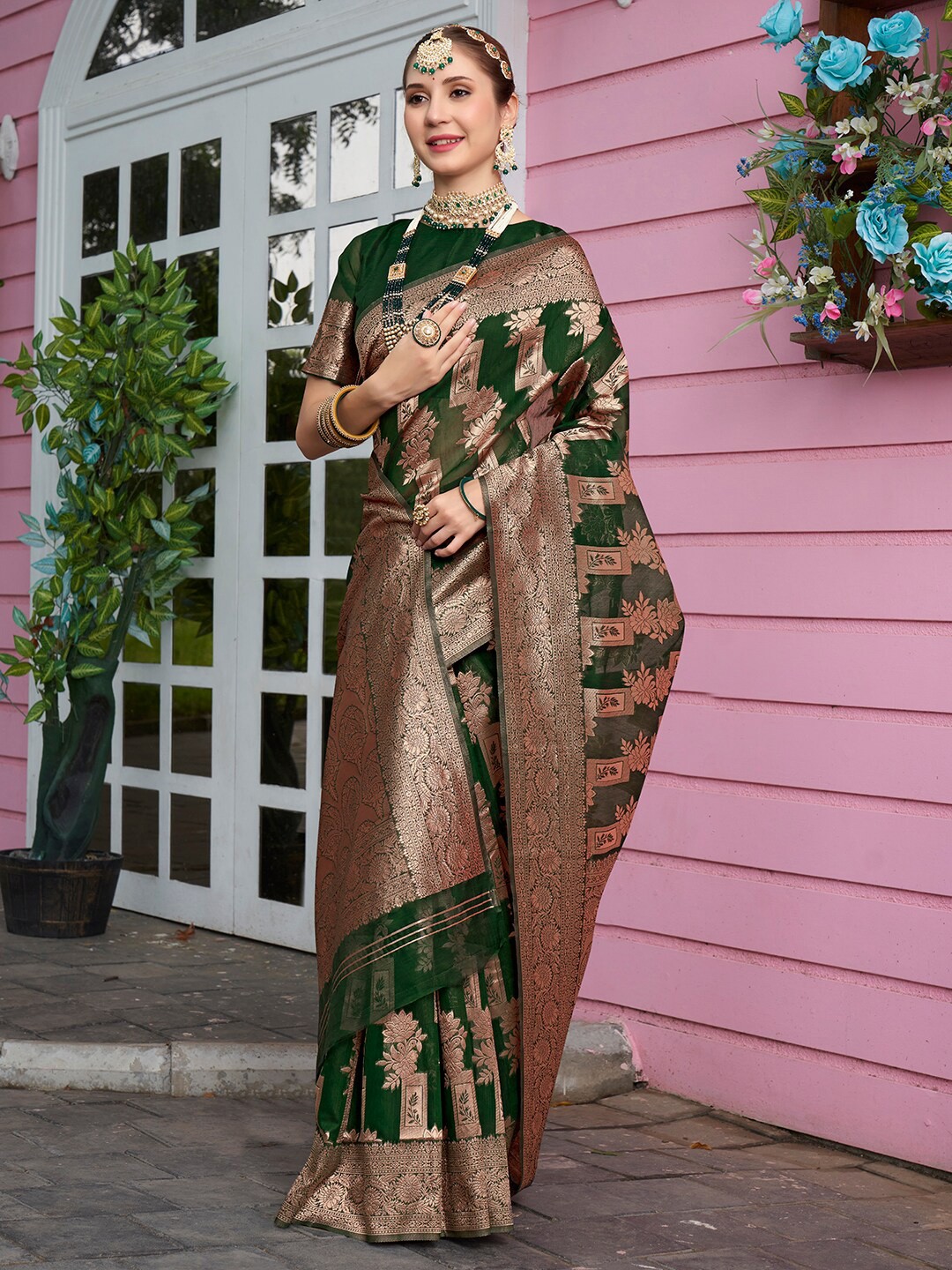 

Anouk Woven Design Zari Saree, Green