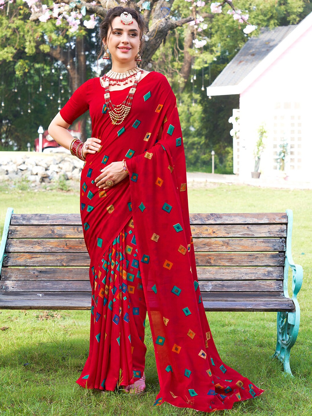 

Anouk Geometric Printed Saree, Red