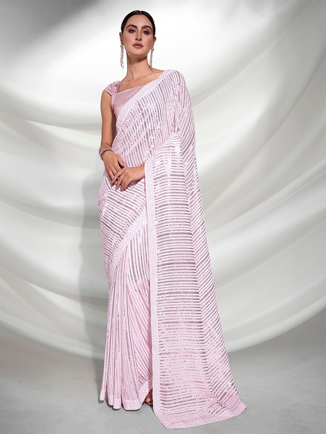 

Mitera Pink Embellished Sequinned Pure Georgette Saree