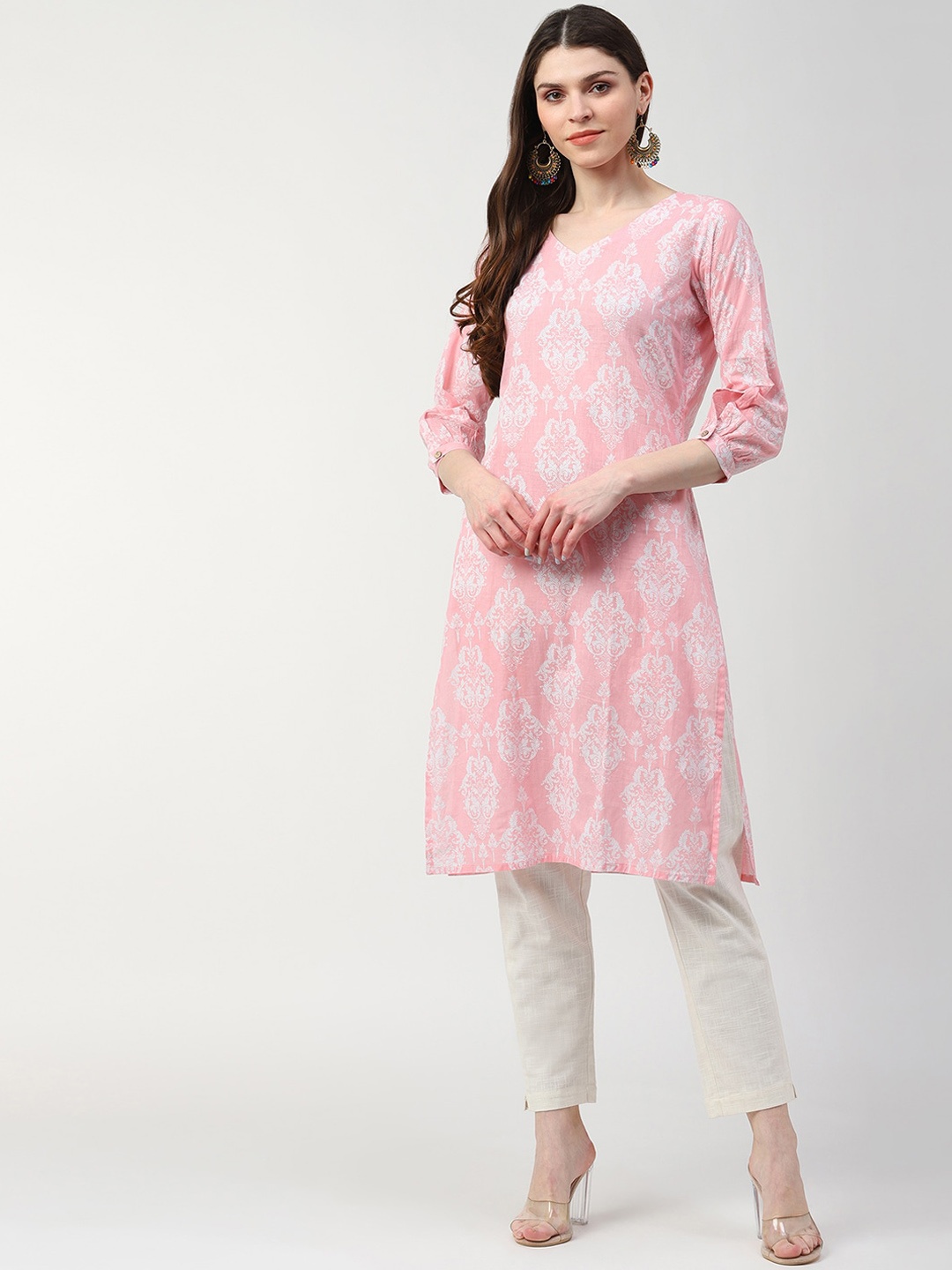 

AHIKA Ethnic Motifs Printed Straight Kurta, Pink