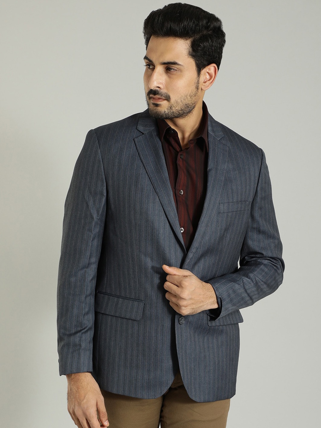 

Indian Terrain Striped Single Breasted Blazer, Navy blue