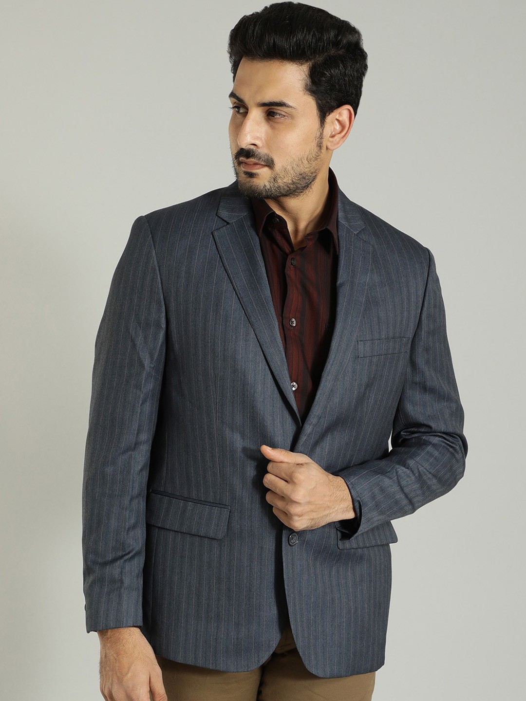 

Indian Terrain Striped Single Breasted Blazer, Navy blue