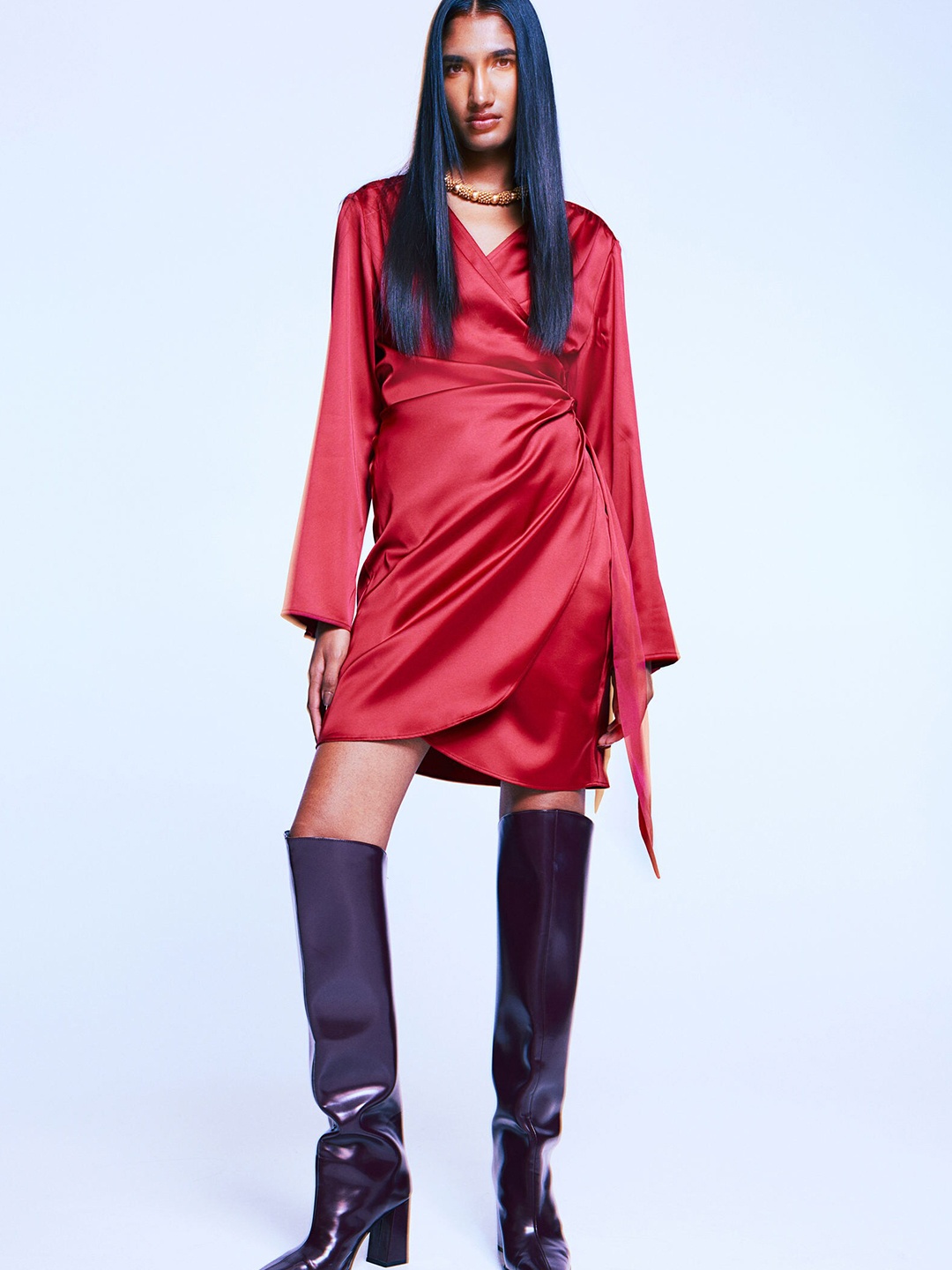 

H&M Satin Wrap Dress, Red