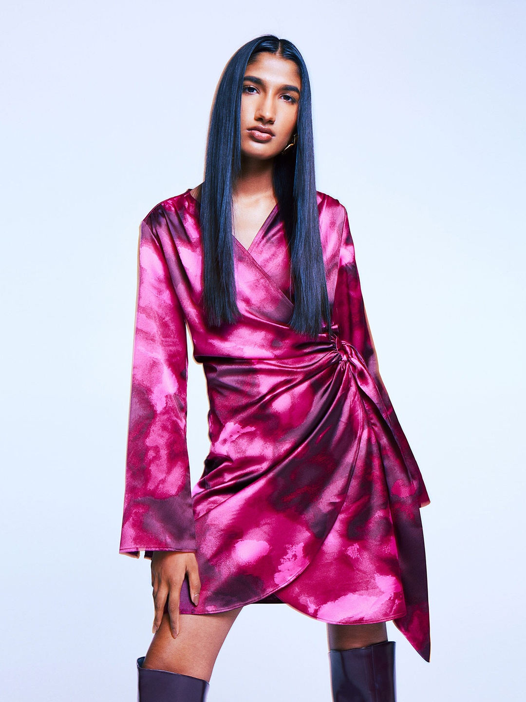 

H&M Satin Wrap Dress, Pink