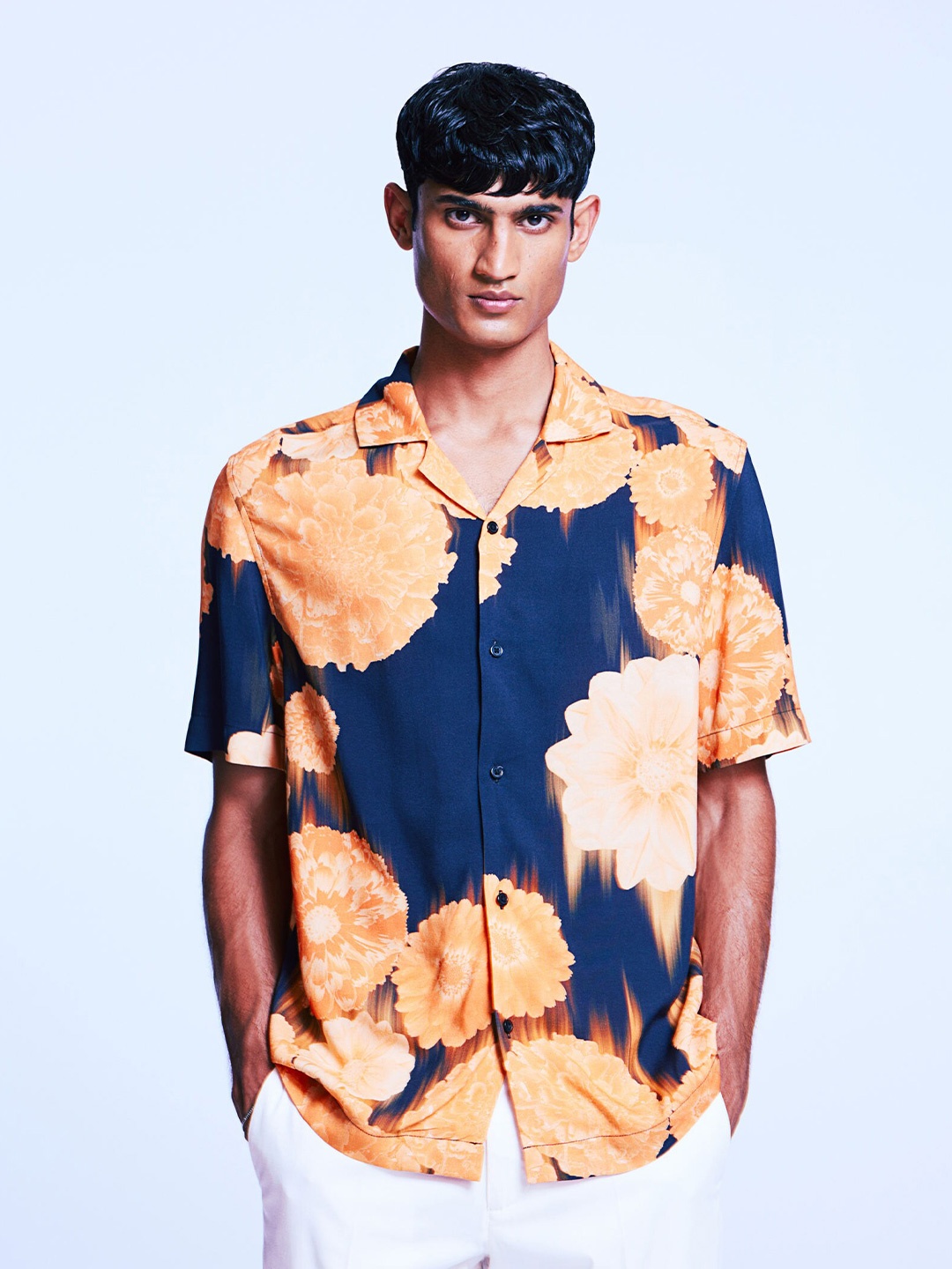 

H&M Regular Fit Patterned Resort Shirt, Orange