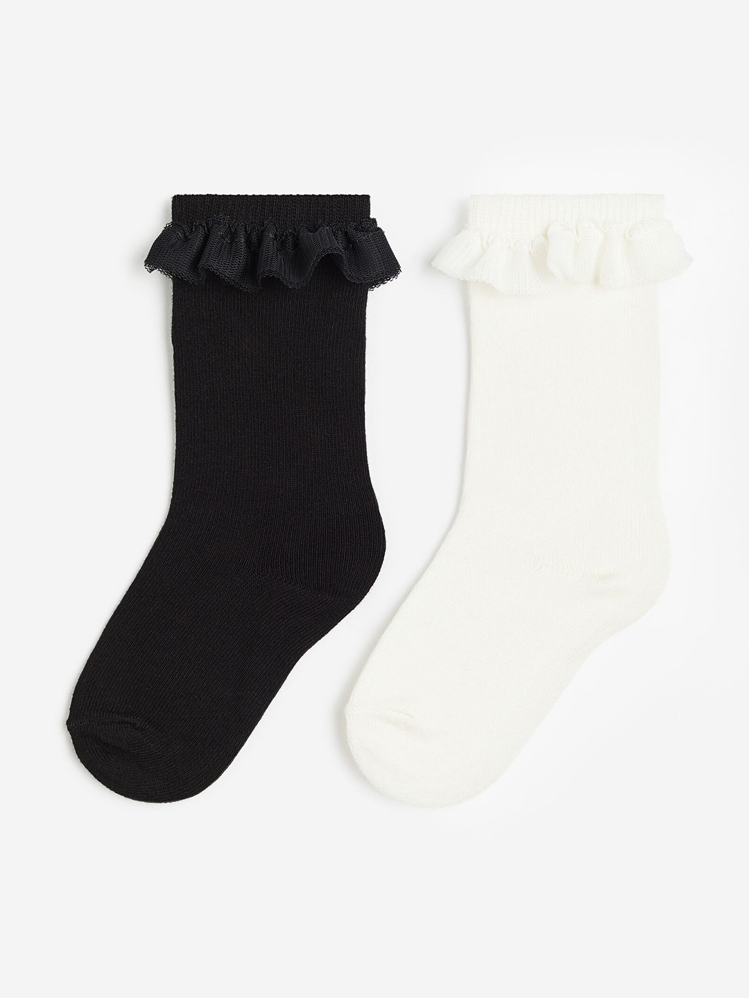 

H&M Boys 2-Pack Frill-Trimmed Knee Socks, Black