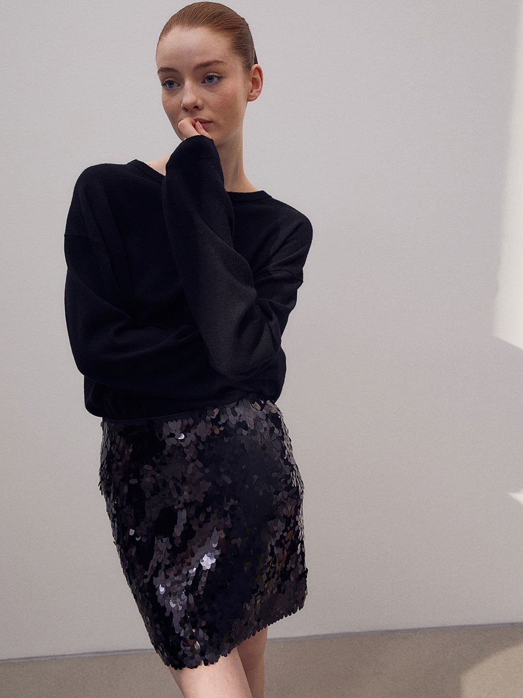 

H&M Sequined Mini Skirts, Black