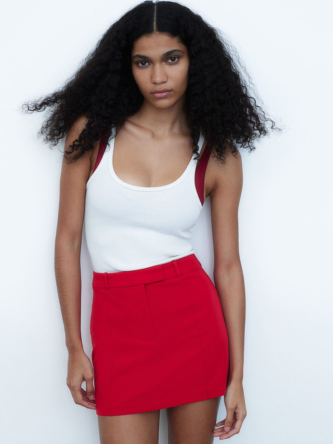 

H&M Tailored Mini Skirt, Red