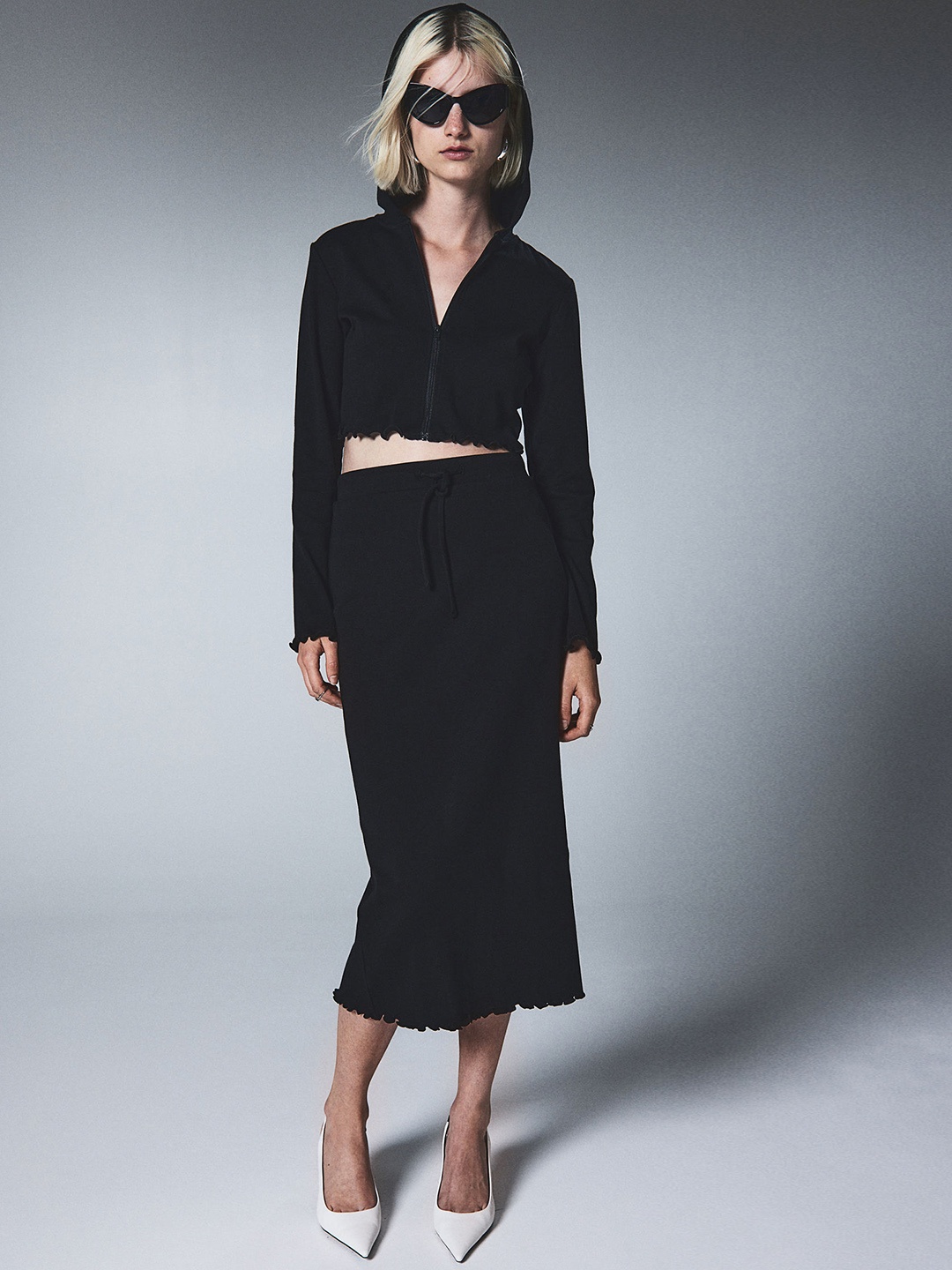 

H&M Pure Cotton Jersey Pencil Skirt, Black