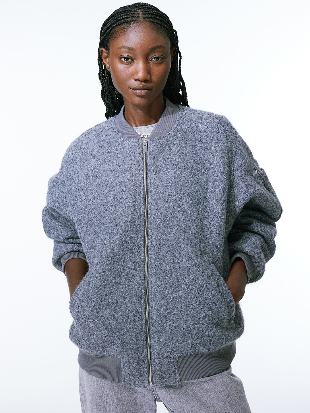 

H&M Coated Bomber Jacket, Grey