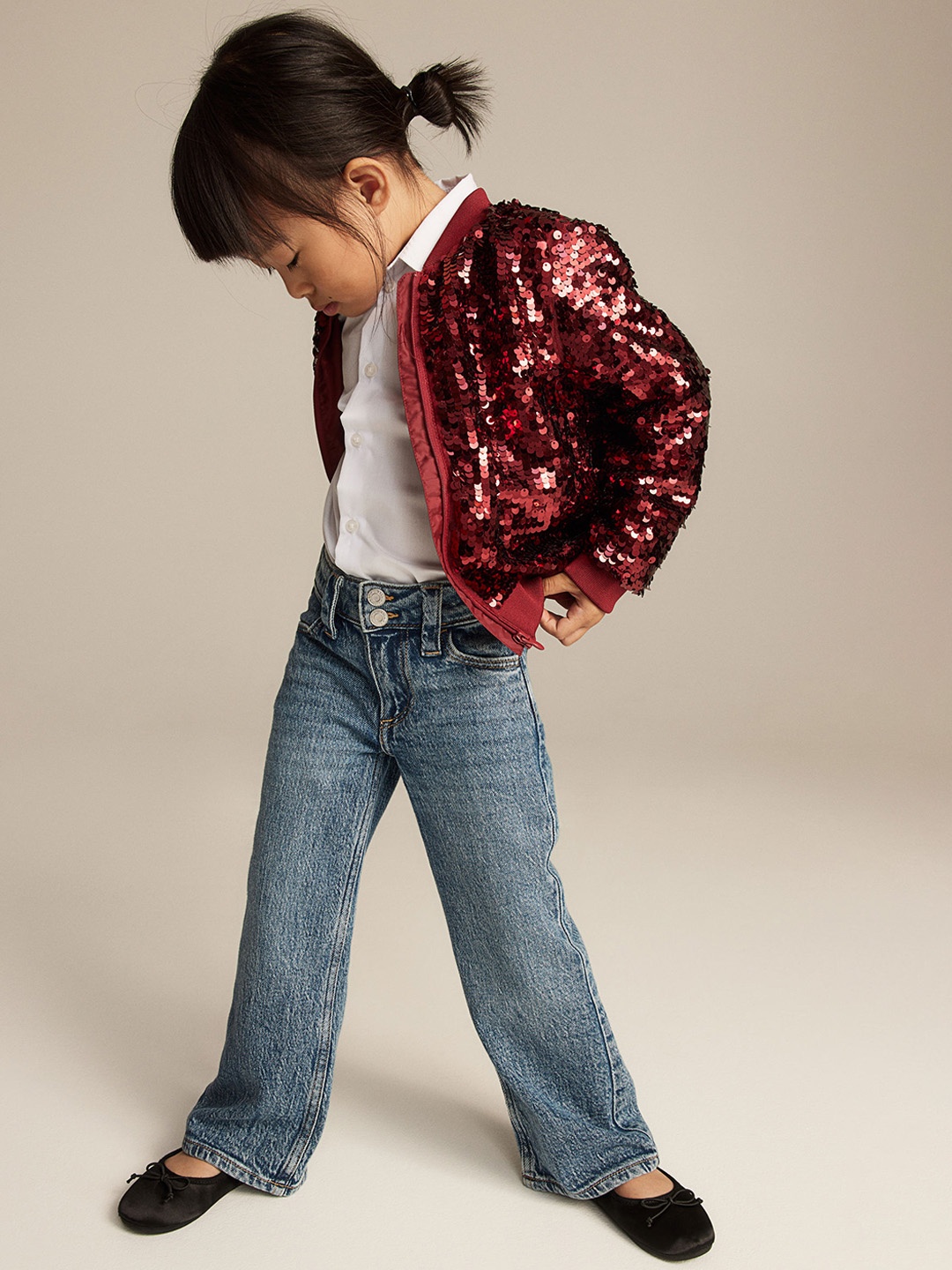 

H&M Girls Sequined Bomber Jacket, Red