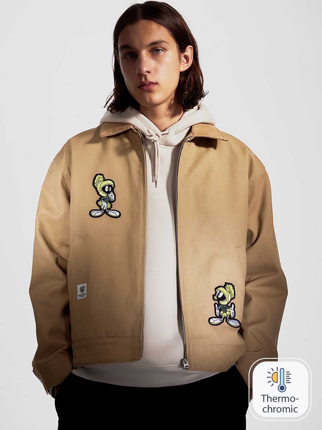 

H&M Pure Cotton Regular Fit Jacket With Corduroy Collar, Beige