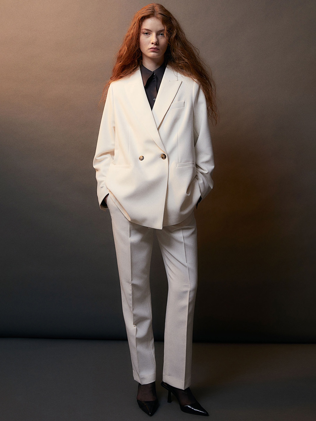 

H&M Oversized Double-Breasted Blazer, White