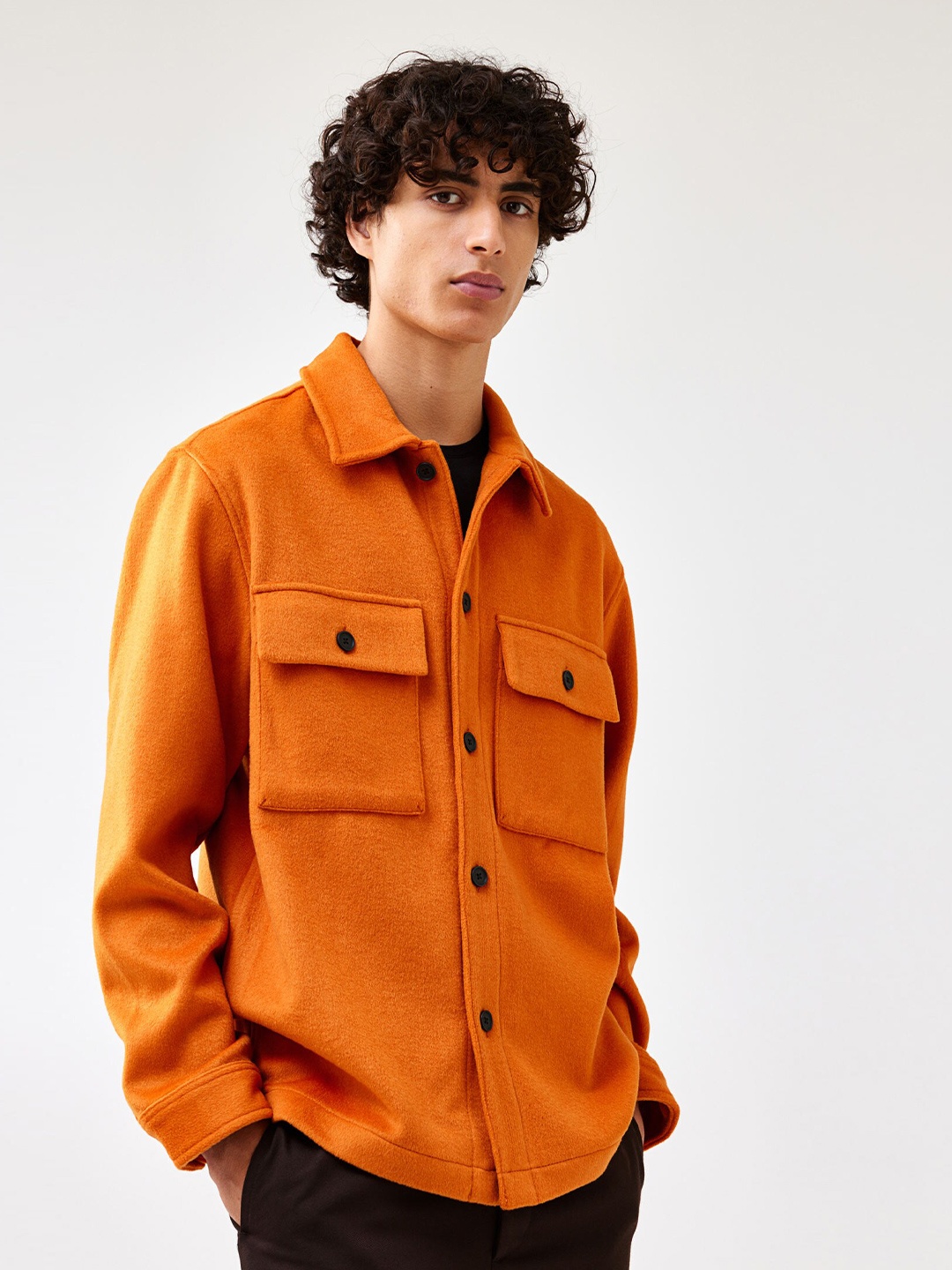 

H&M Regular Fit Wool-Blend Overshirt, Orange