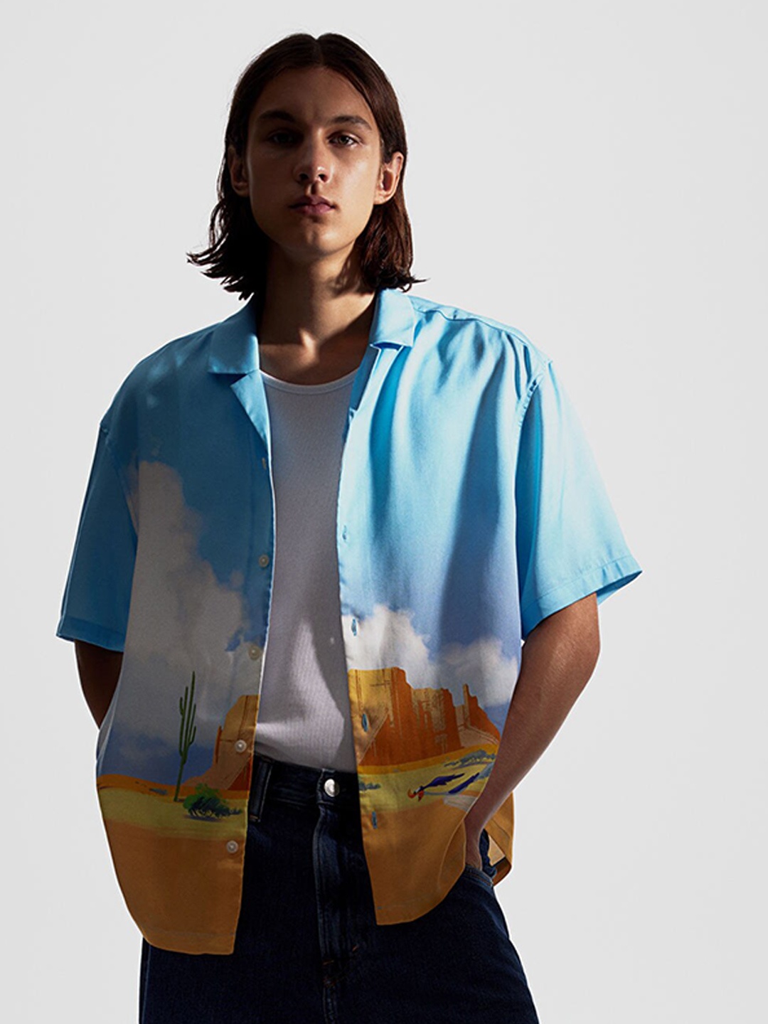 

H&M Loose Fit Printed Resort Shirt, Blue