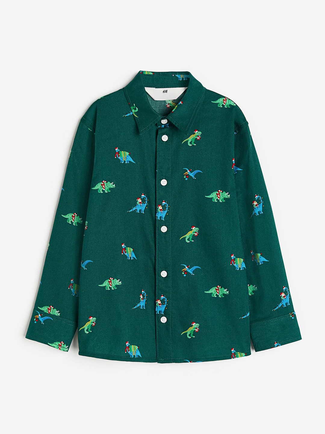 

H&M Boys Patterned Cotton Shirt, Green