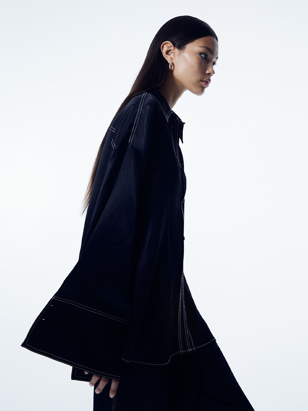 H&M Oversized Satin Shirt, Black