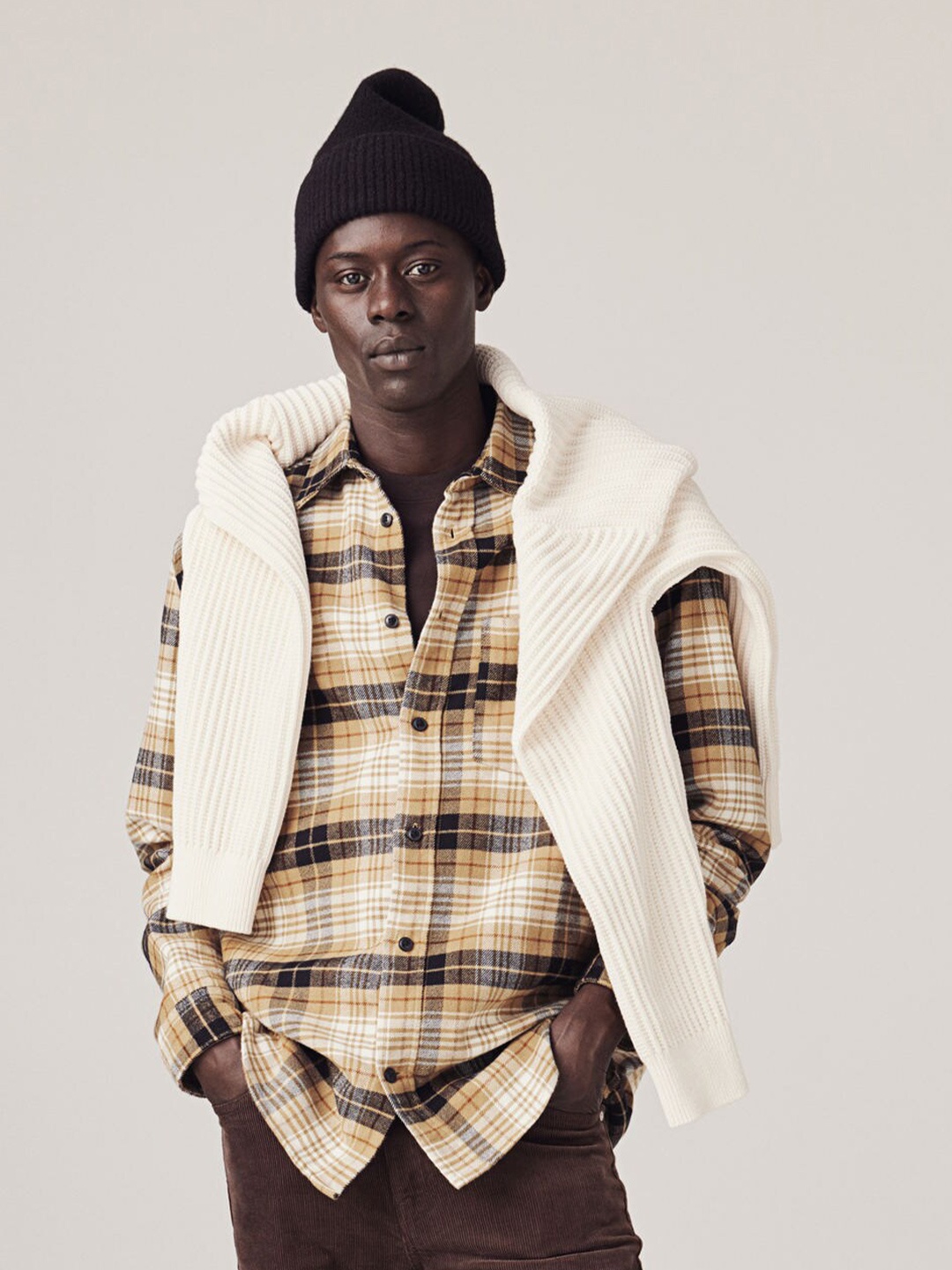 

H&M Pure Cotton Regular Fit Flannel Shirt, Beige