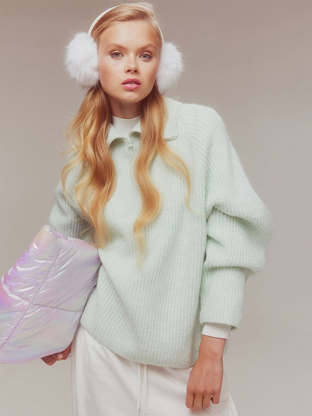 

H&M Oversized Zip-Top Jumper, Sea green