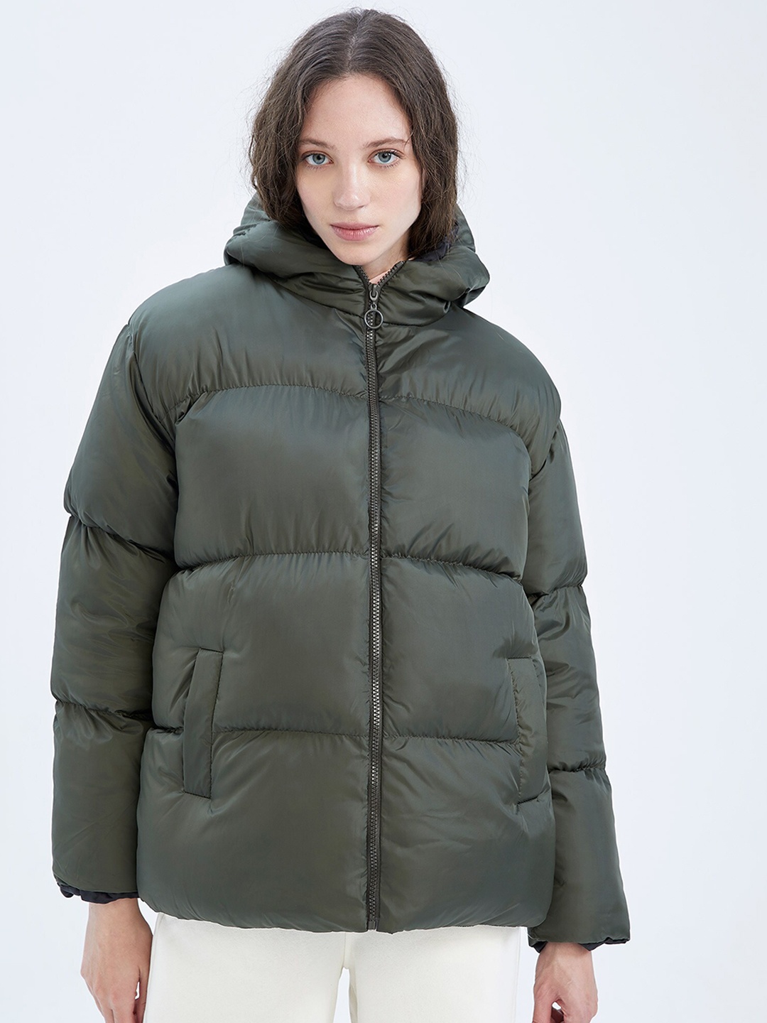 

DeFacto Hooded Puffer Jacket, Olive