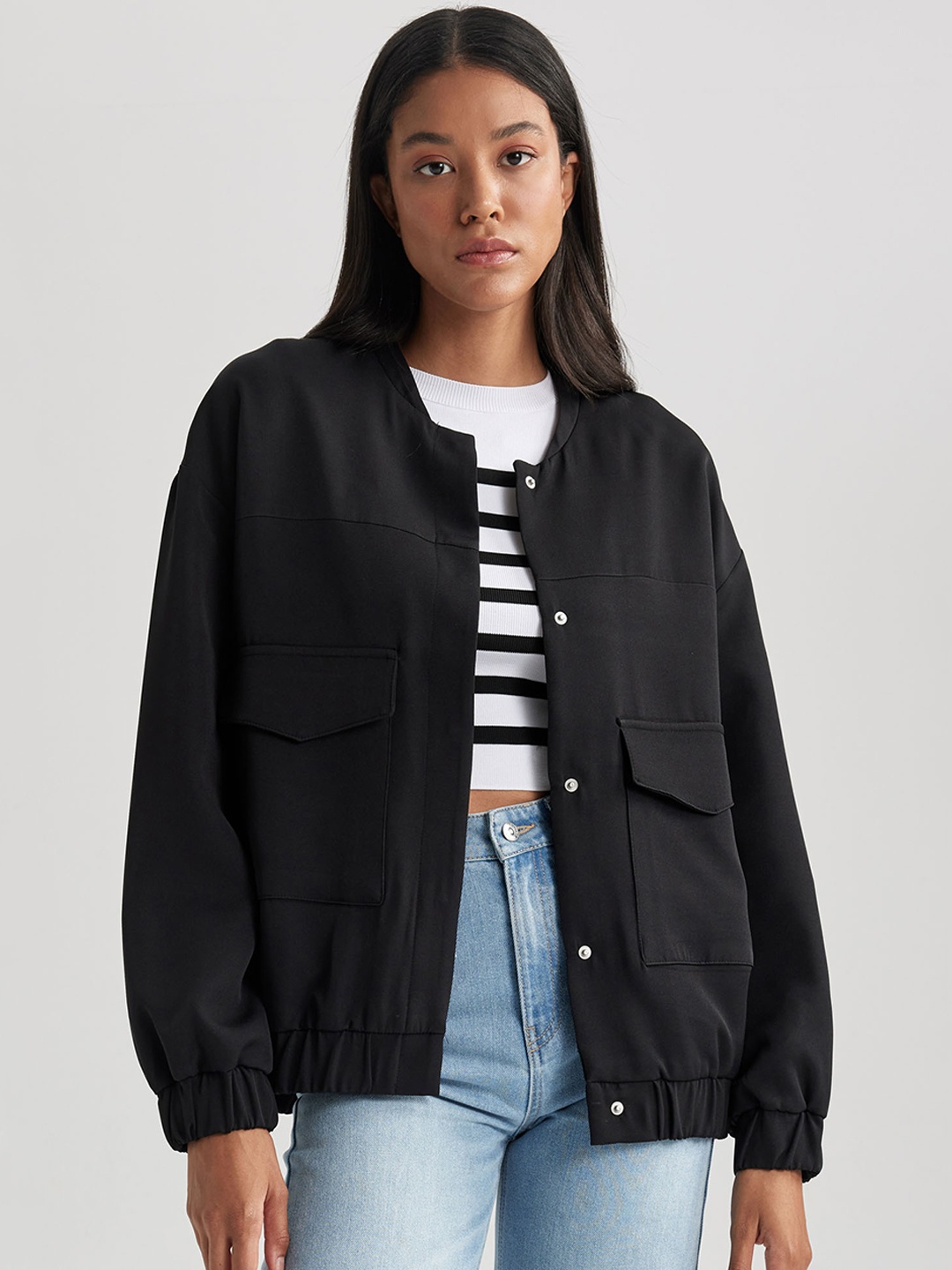 

DeFacto Collarless Tailored Jacket, Black