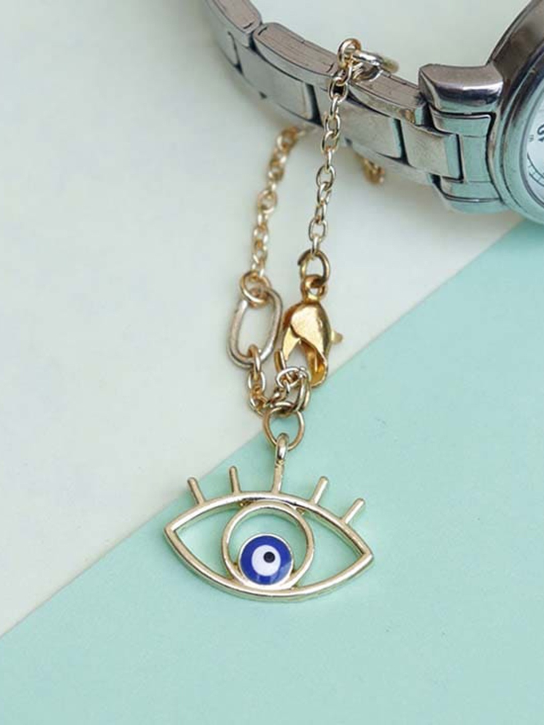 

BeAbhika Set Of 2 Evil Eye & Angel Wings Watch Charms, Gold
