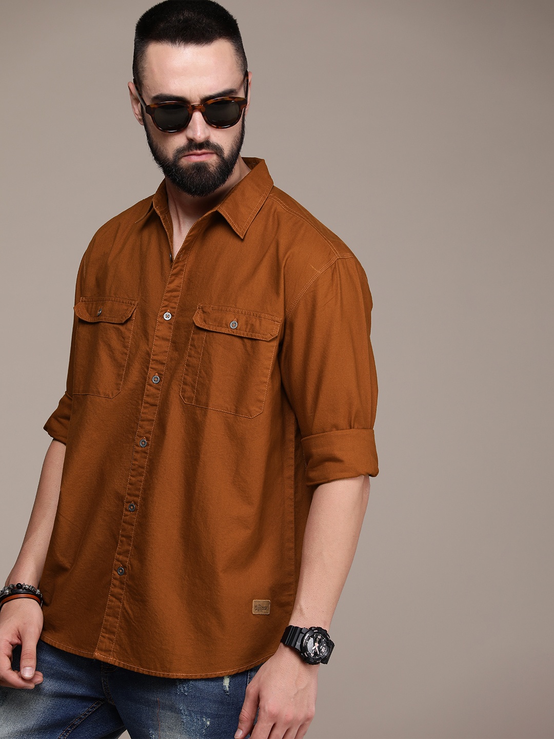 Roadster Men Relaxed Casual Pure Cotton Shirt, Brown