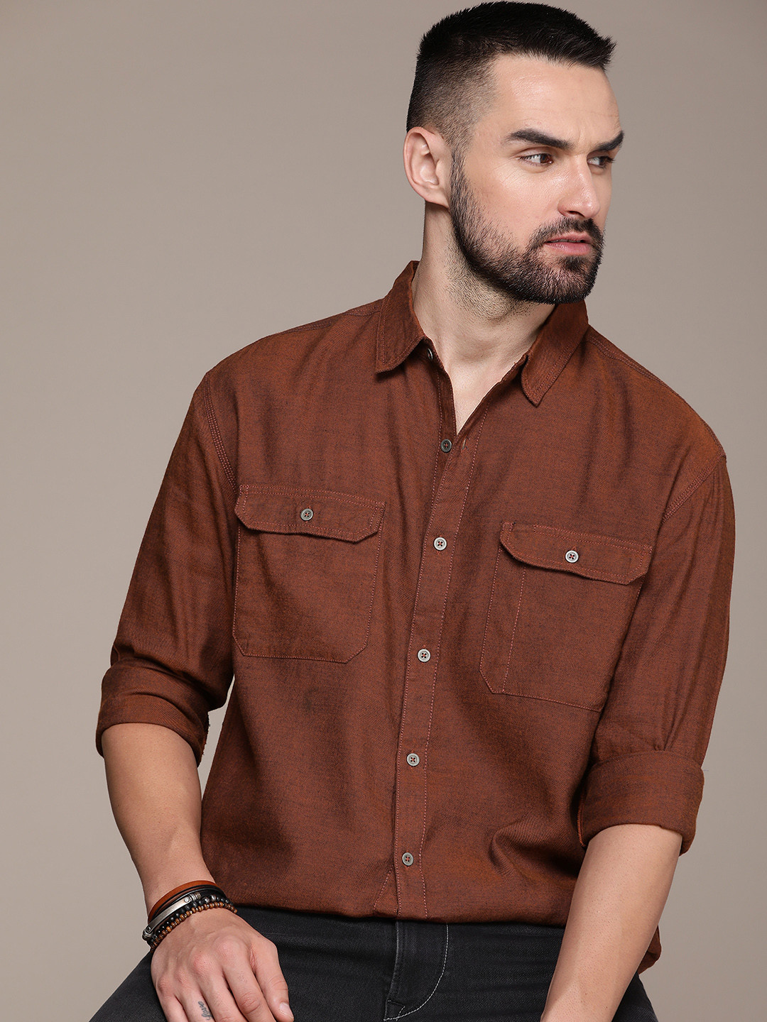 

Roadster Men Solid Relaxed Opaque Casual Shirt, Coffee brown