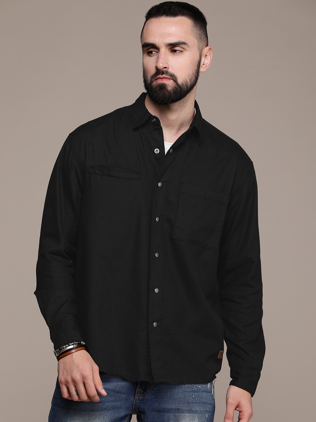 

Roadster Men Relaxed Casual Pure Cotton Shirt, Black