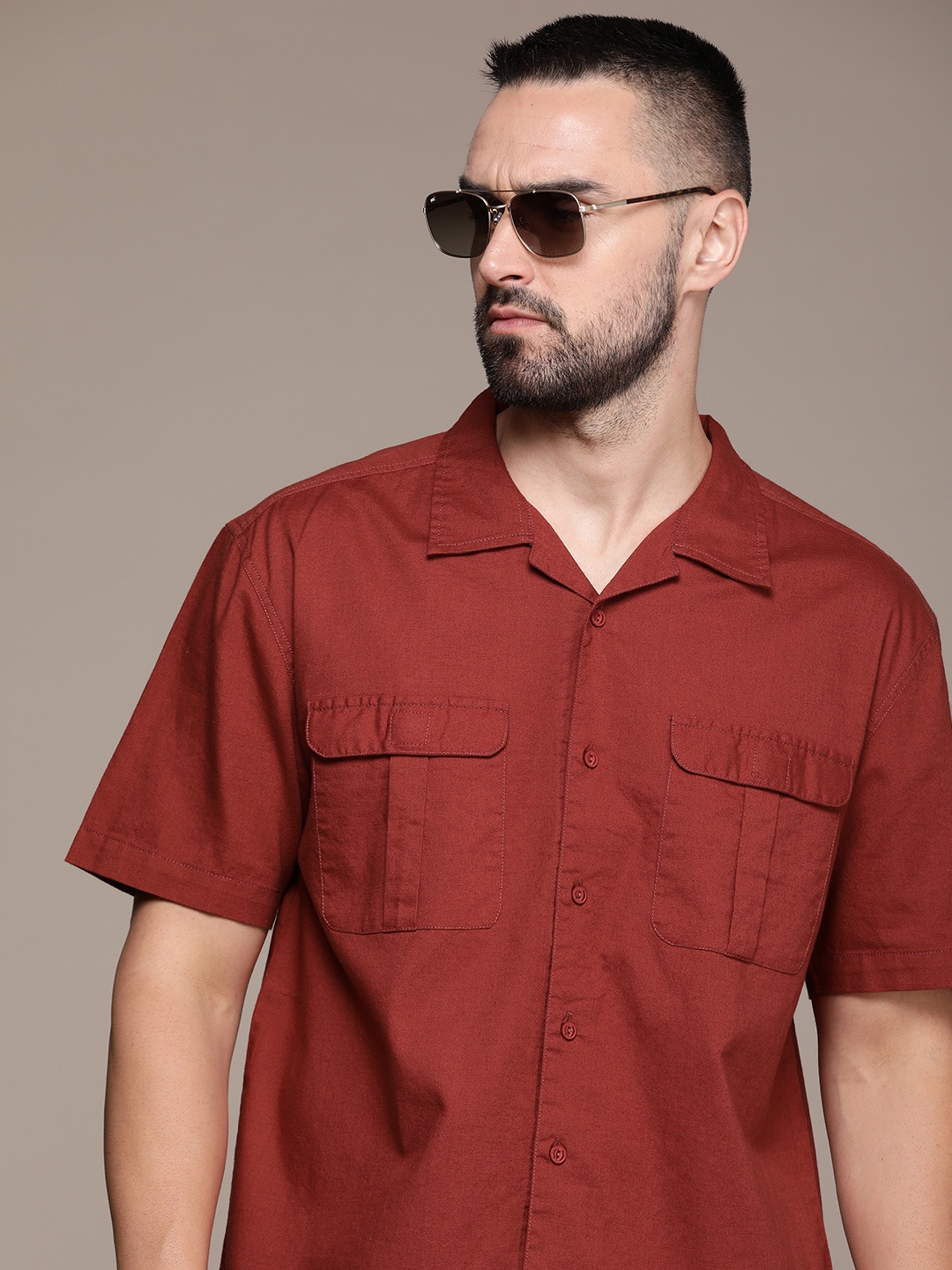 

Roadster Men Relaxed Cuban Collar Pure Cotton Casual Shirt, Red