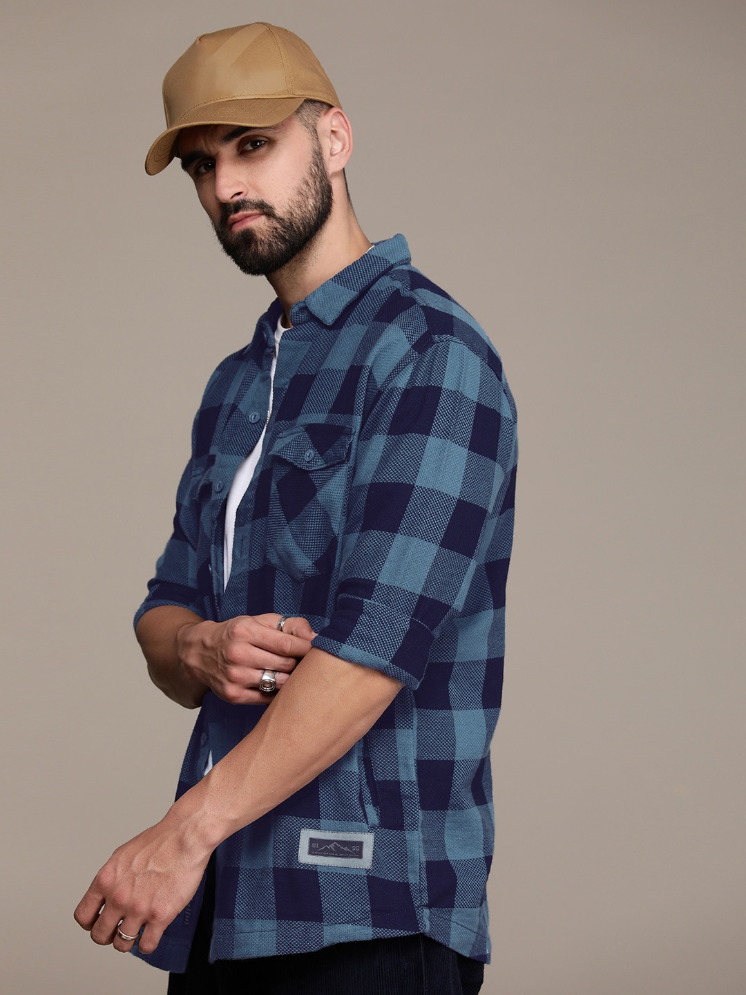 

Roadster Men Relaxed Buffalo Checked Pure Cotton Shacket, Blue