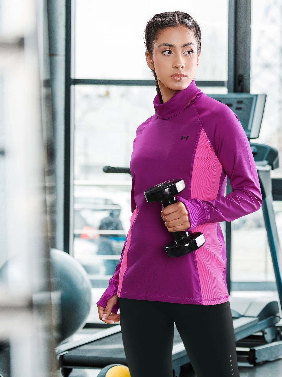 

UNDER ARMOUR Colourblocked High Neck Slim Fit Trainning T-shirt, Purple