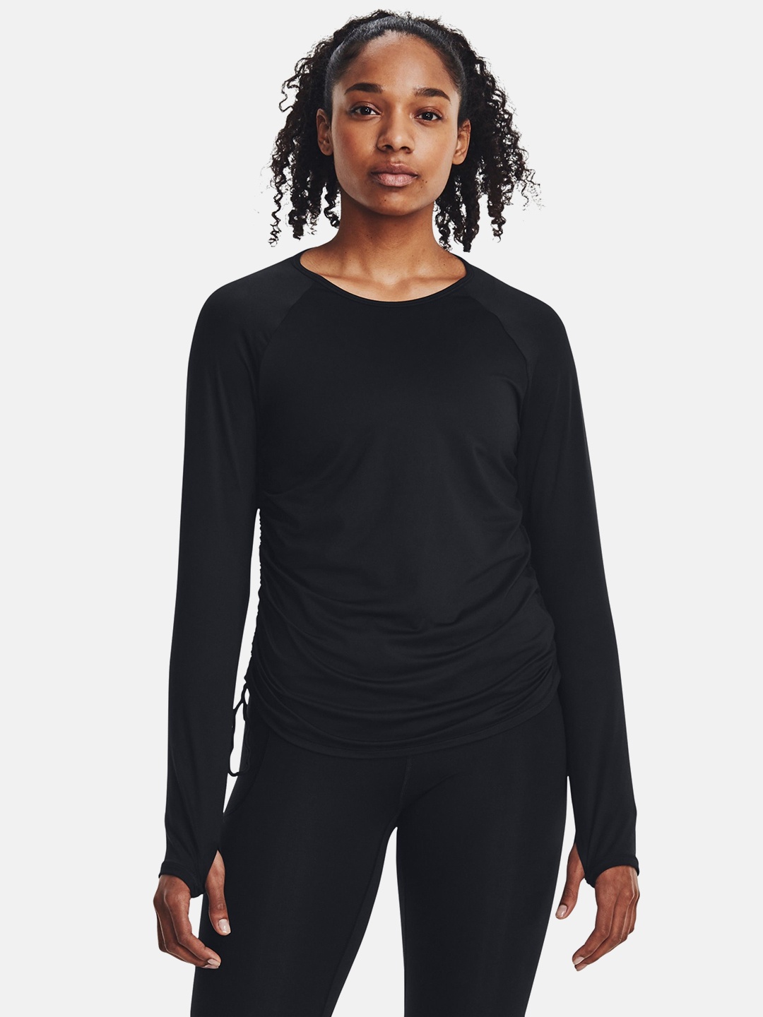 

UNDER ARMOUR Ruched Tie-Up Detail Full Raglan Sleeves Training T-shirt, Black