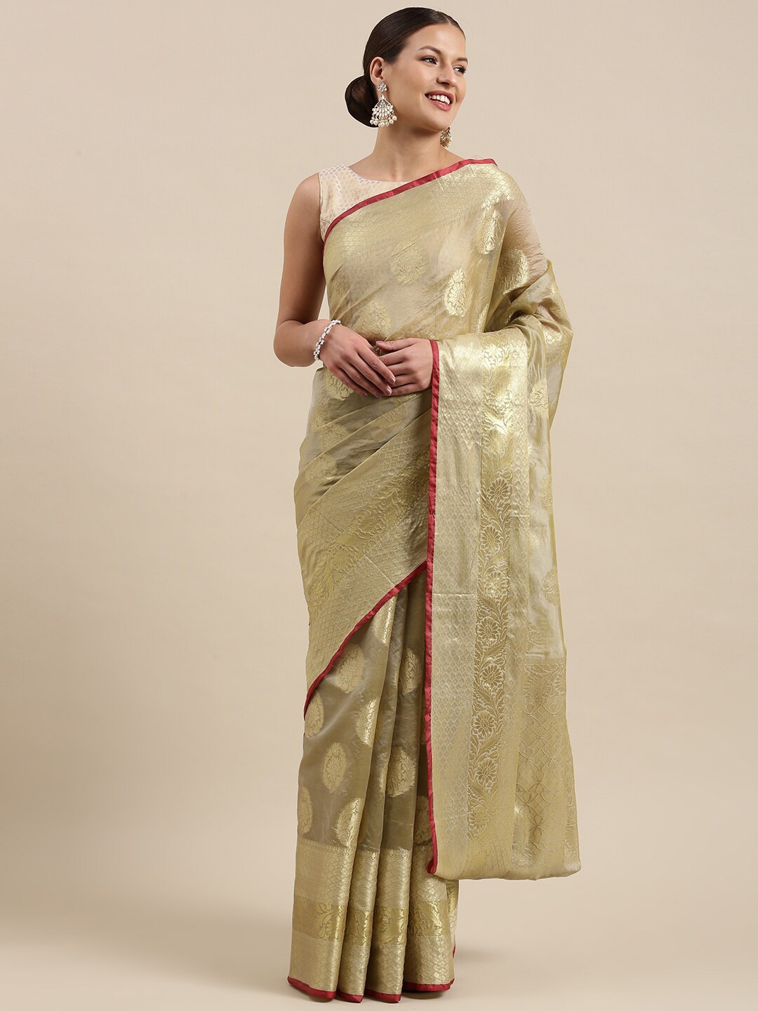 

PTIEPL Banarasi Silk Works Ethnic Motif Woven Design Zari Banarasi Saree, Green