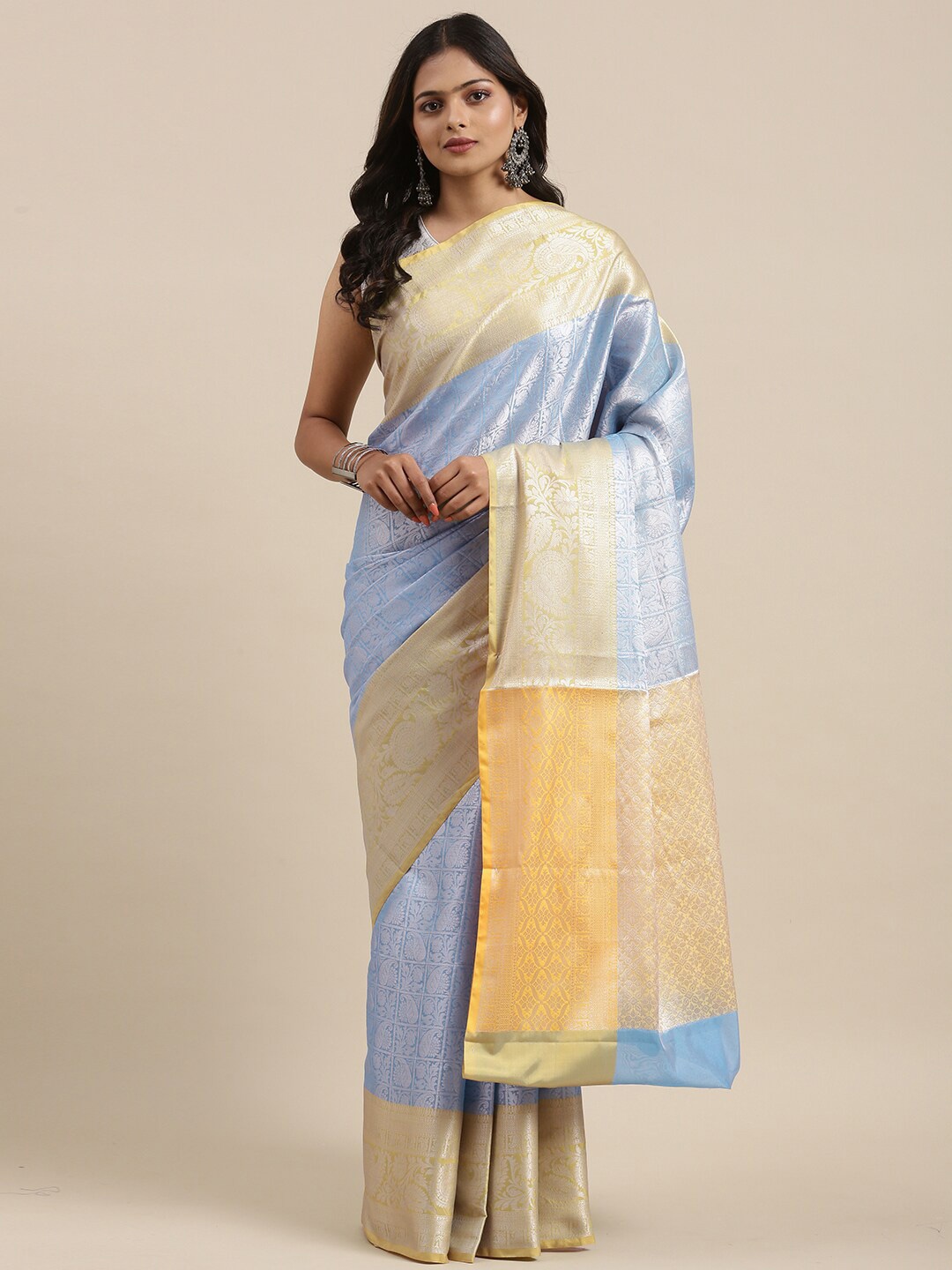 

PTIEPL Banarasi Silk Works Ethnic Motifs Woven Design Zari Kanjeevaram Saree, Blue