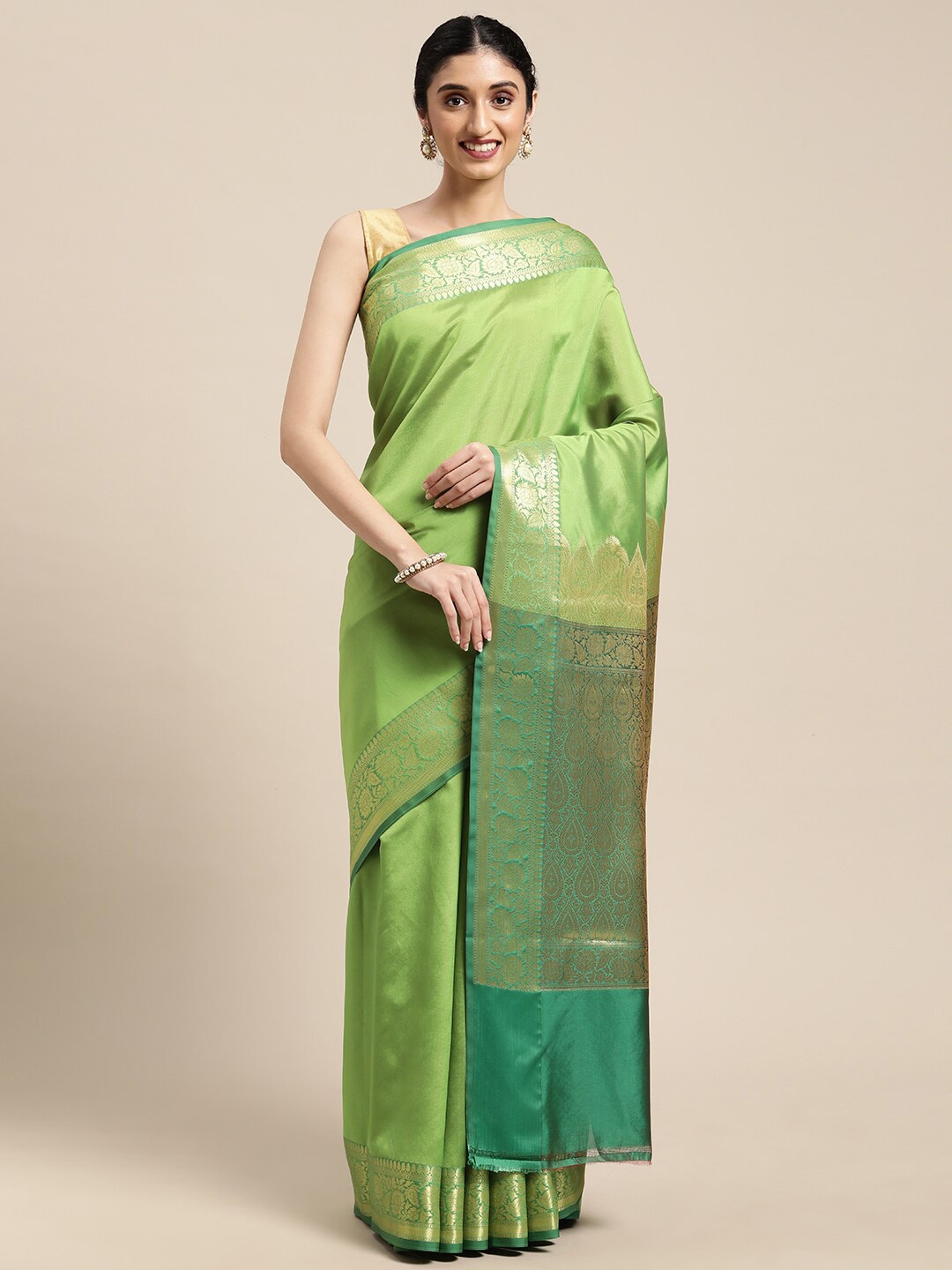 

PTIEPL Banarasi Silk Works Zari Banarasi Saree, Green