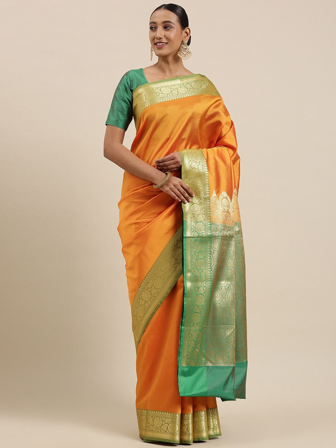 

PTIEPL Banarasi Silk Works Zari Banarasi Saree, Gold