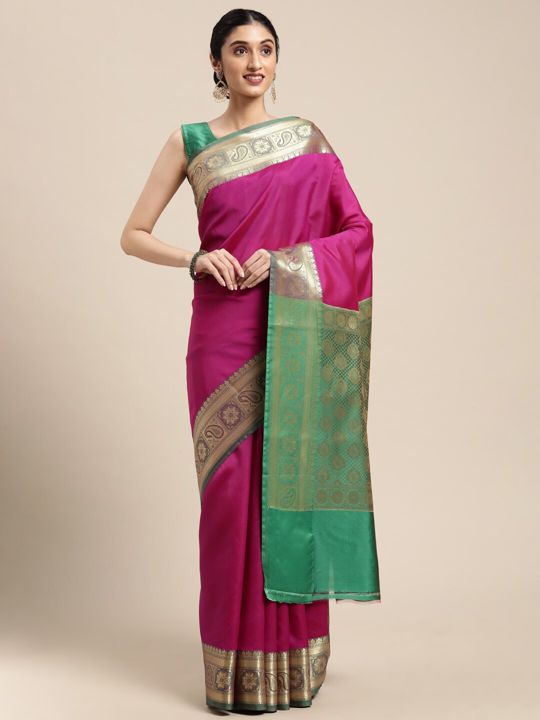 

PTIEPL Banarasi Silk Works Woven Design Zari Banarasi Saree, Magenta