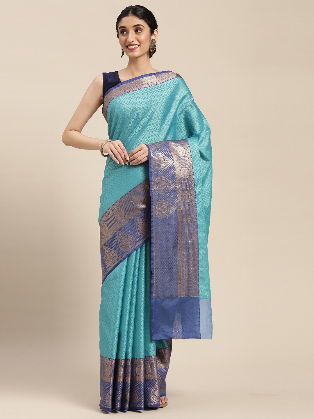 

PTIEPL Banarasi Silk Works Ethnic Motifs Woven Design Zari Art Silk Banarasi Saree, Blue