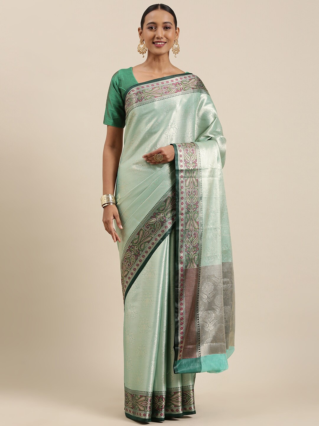 

PTIEPL Banarasi Silk Works Ethnic Motifs Woven Design Zari Banarasi Saree, Blue