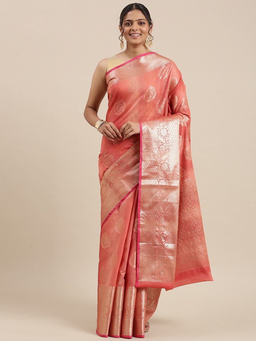 

PTIEPL Banarasi Silk Works Ethnic Motifs Woven Design Zari Banarasi Saree, Pink