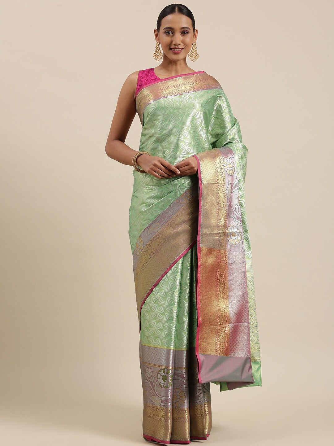

PTIEPL Banarasi Silk Works Ethnic Motifs Woven Design Zari Art Silk Banarasi Saree, Sea green