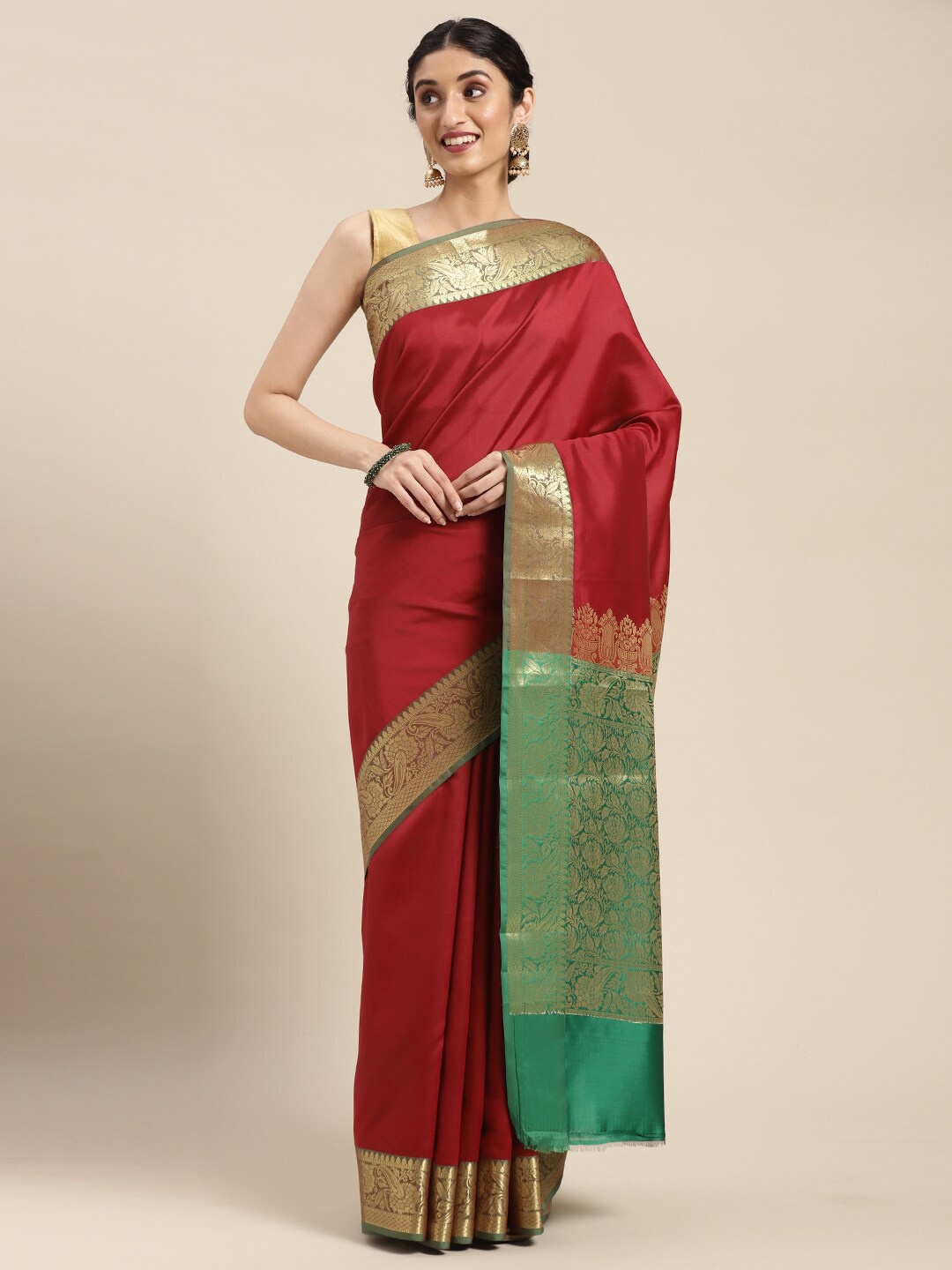 

PTIEPL Banarasi Silk Works Zari Banarasi Saree, Maroon