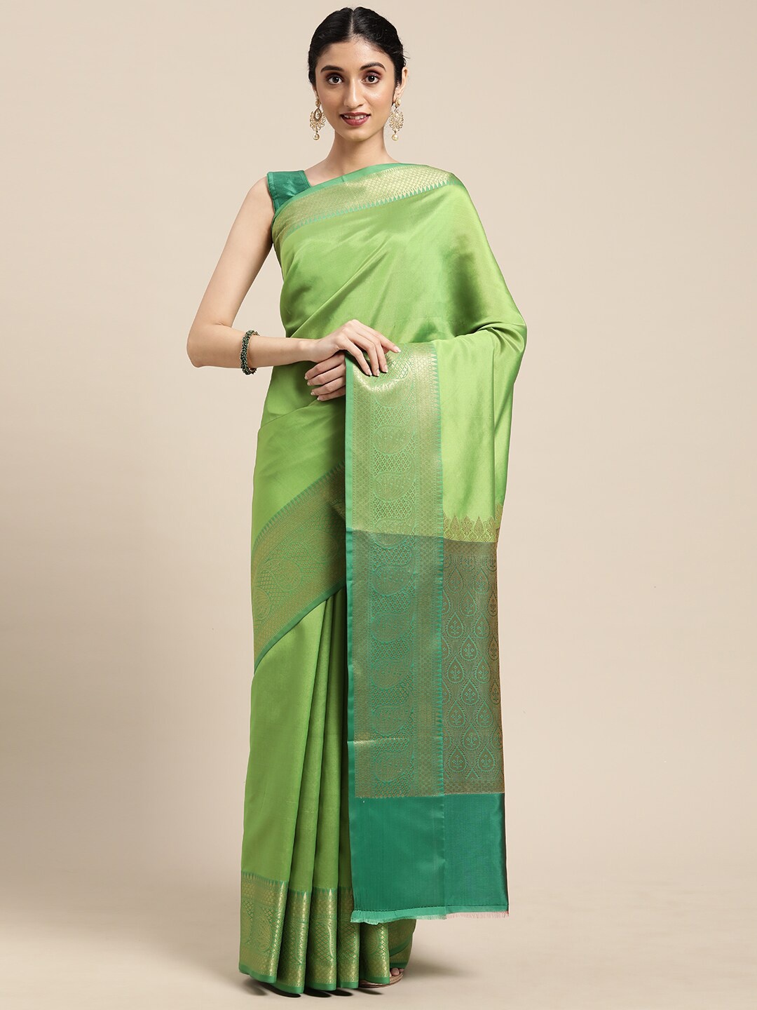

PTIEPL Banarasi Silk Works Zari Banarasi Saree, Green