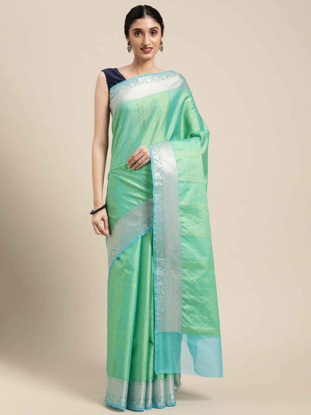 

PTIEPL Banarasi Silk Works Ethnic Motifs Woven Design Banarasi Saree, Green