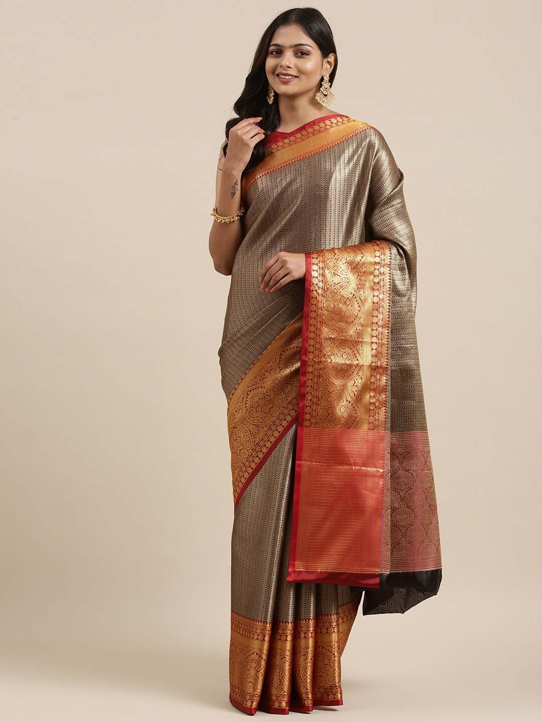 

PTIEPL Banarasi Silk Works Ethnic Motifs Woven Design Zari Banarasi Saree, Black