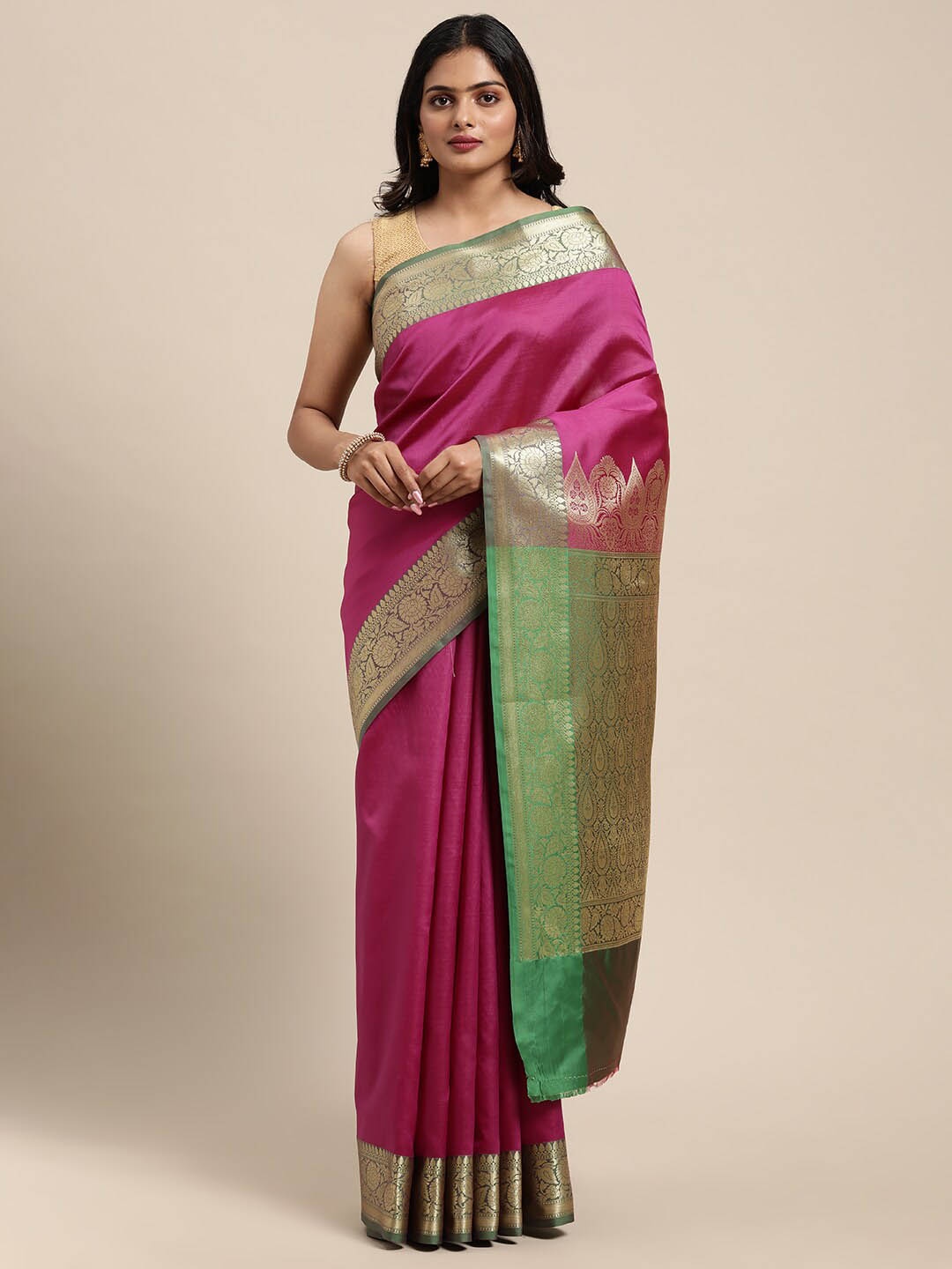 

PTIEPL Banarasi Silk Works Zari Banarasi Saree, Purple