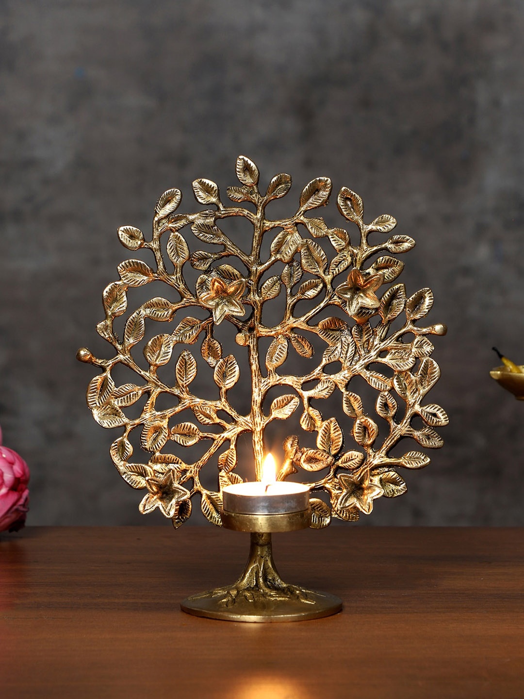 

Two Moustaches Gold-Toned Bodhi Tree Tea Light Holder