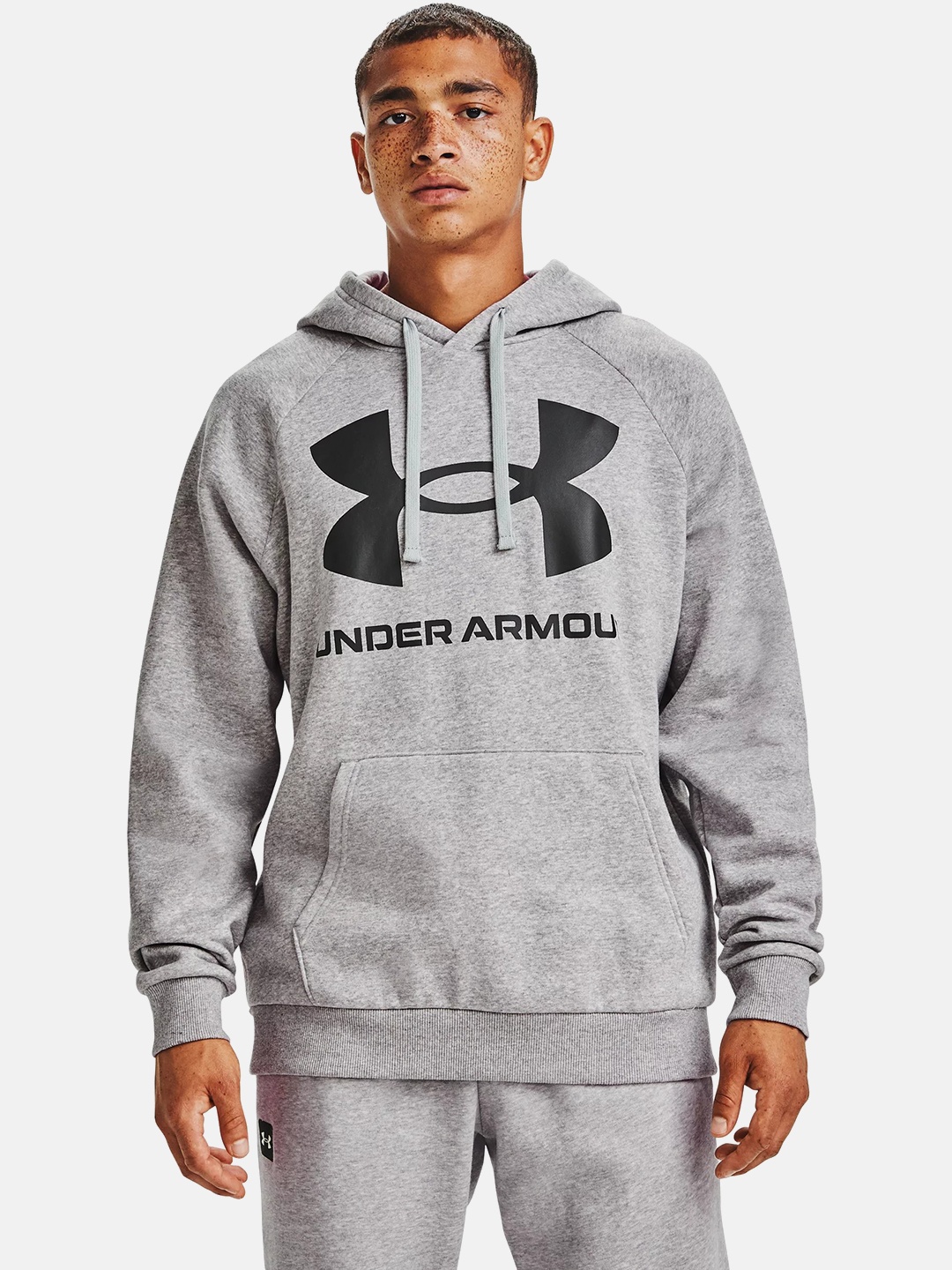 

UNDER ARMOUR Rival Fleece Big Logo Printed Raglan Sleeves Hooded Sweatshirt, Grey