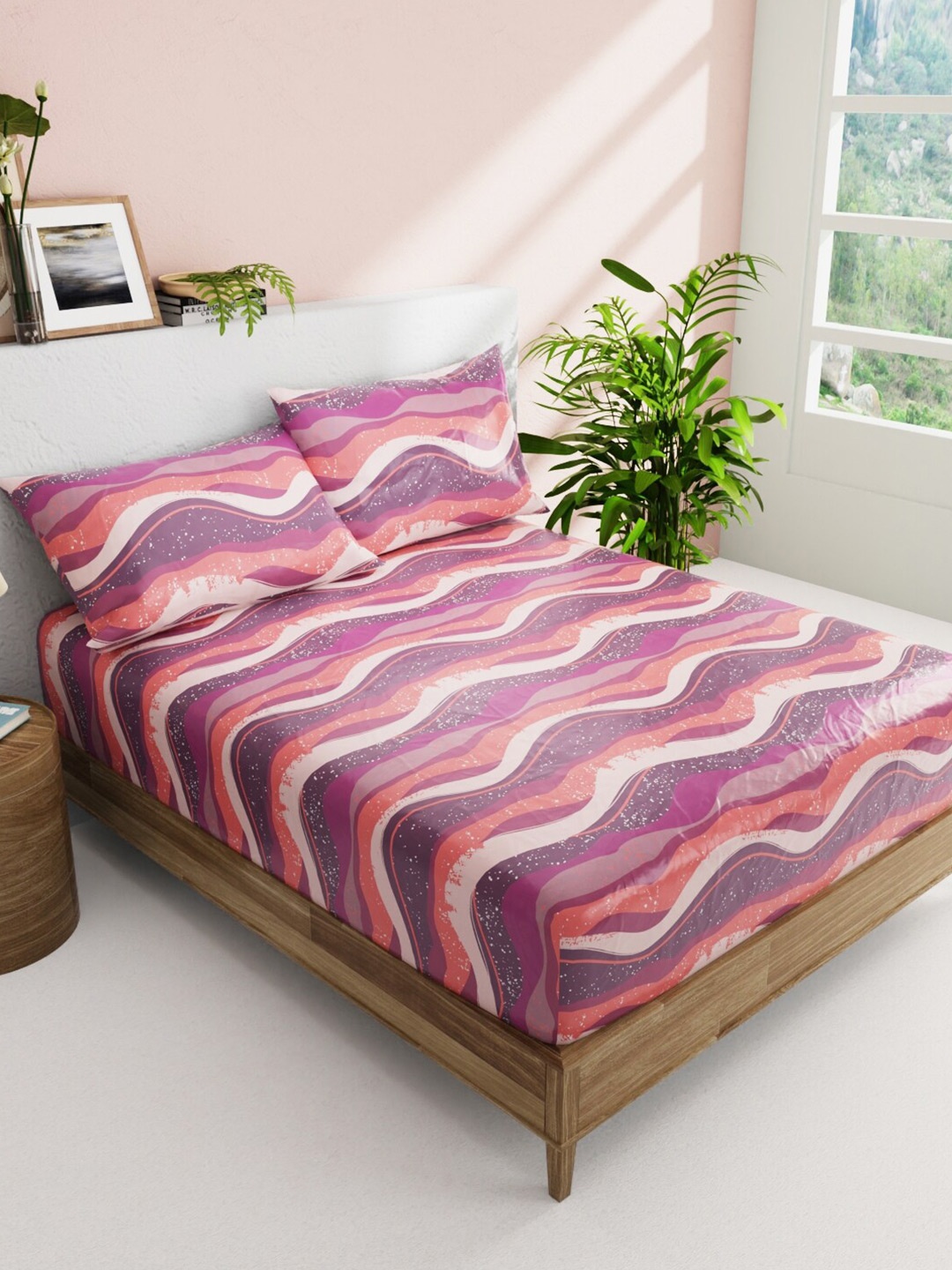 

BIANCA Burgundy & White Printed Cotton 144 TC Queen Bedsheet with 2 Pillow Covers